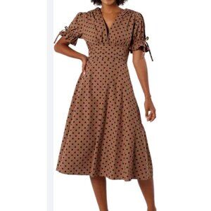 Petal & Pup Womens Charlie Polka Dot Midi Dress L Brown Black Puff Sleeve